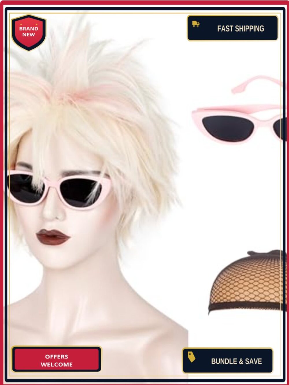 Heat Resistant Short Pixie Wig with Cap and Sunglasses